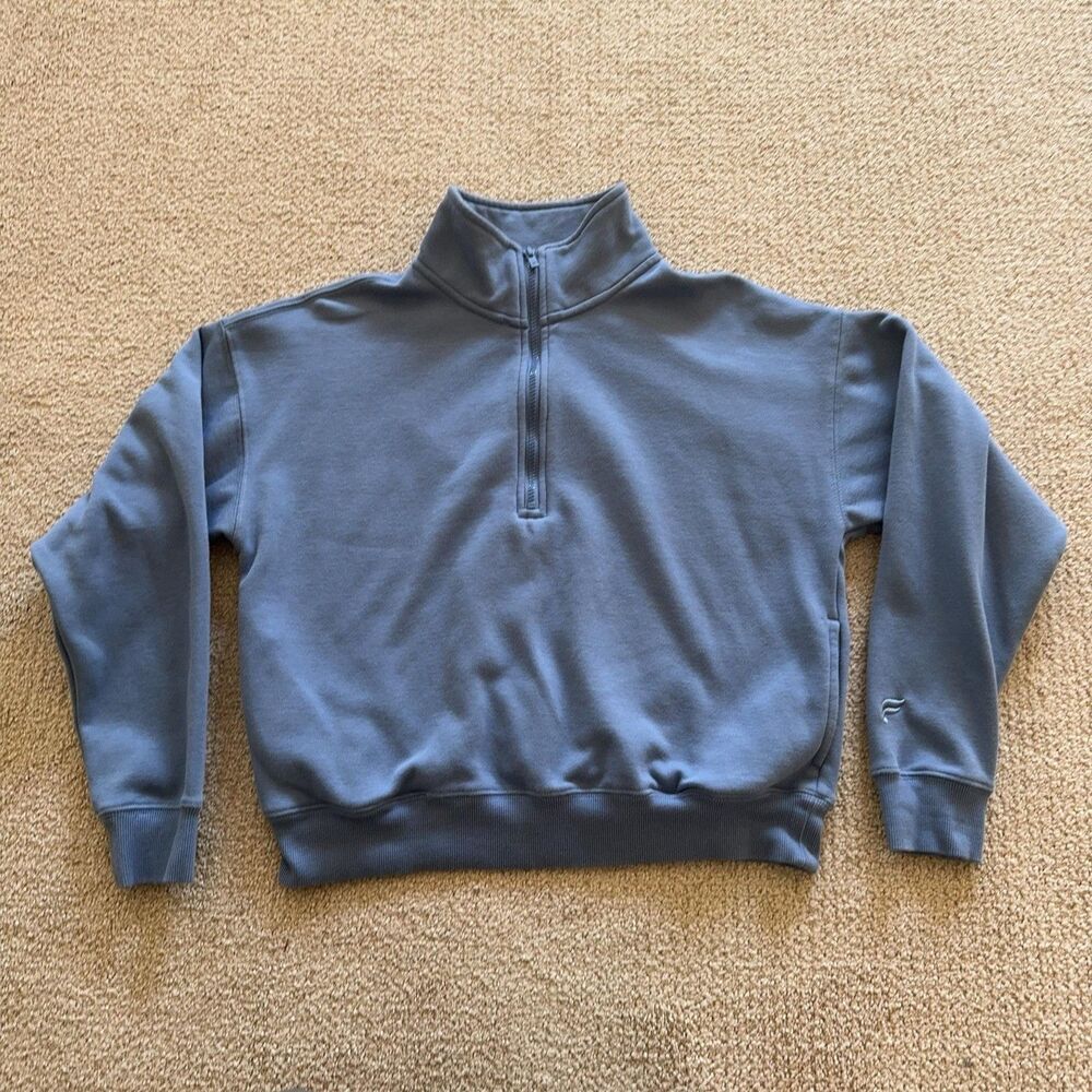 Fabletics Sweatshirt Women Large Blue 1/4 Zip Fleece Mock Neck Lined Pockets